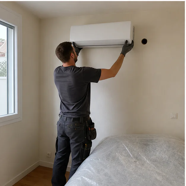 Installation et entretien de climatisation — étape en cours, illustration